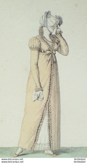Gravure de mode Costume Parisien 1807 n° 855 Douillette cheveux d'Apollon