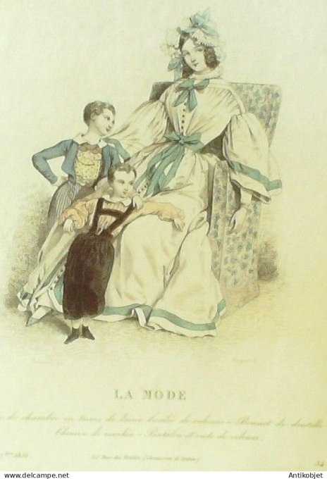 Gravure La mode 1836 # 524 (aquarelle old Fashion plate) Amazones