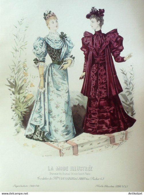 Gravure Mode illustree 1894 # 13 (Old Fashion plate) RARE
