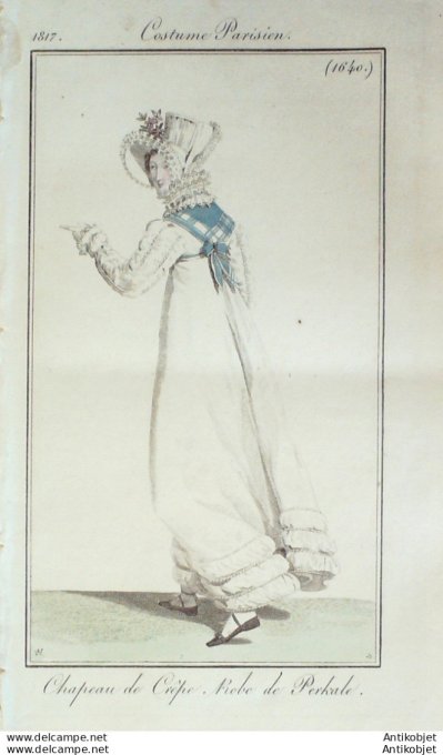 Gravure de mode Costume Parisien 1817 n°1640 Robe perkale