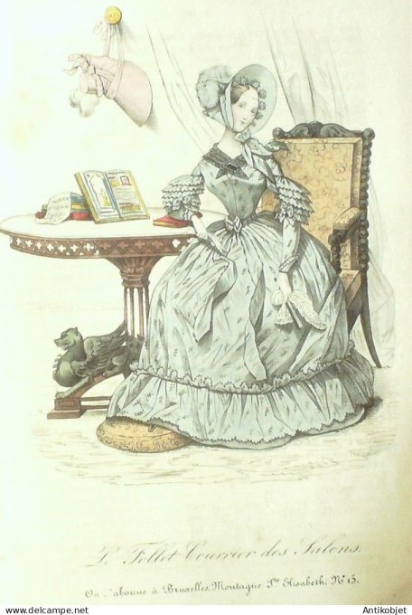 Gravure Mode Le Follet 1832 # 257 (aquarelle Old Fashion plate)