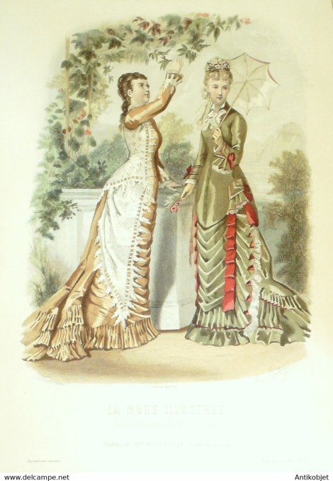 Gravure de mode La Mode illustrée 1877 n°35 (Maison Delaunay)