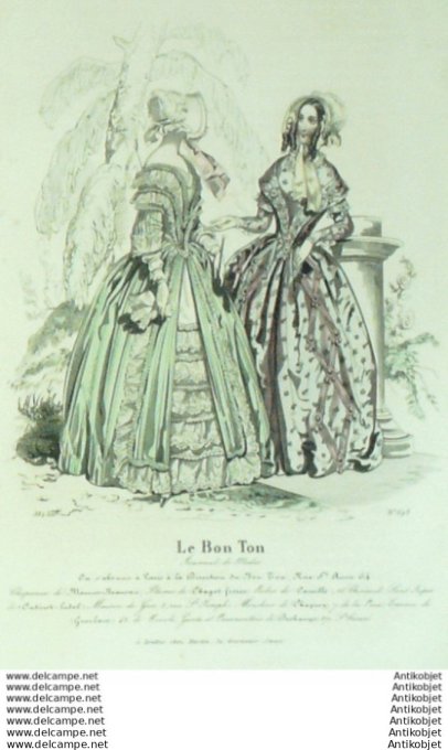 Gravure Mode Le Bon Ton 1843 # 695 (aquarelle old fashion plate)