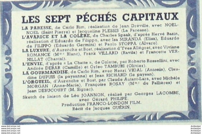 Les Péchés Capitaux Gérard Philippe Miche Lemorgan Jean Richard