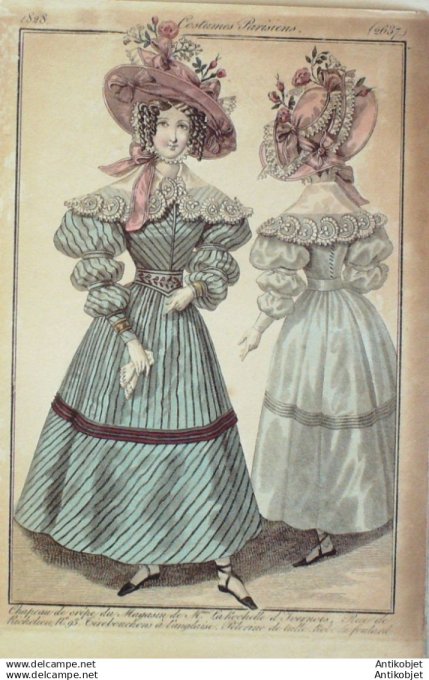 Gravure Mode Costume Parisien 1828 # 2637 (eau forte old Fashion plate