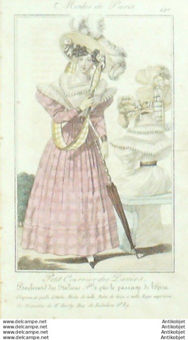 Gravure Mode Courrier des Dames 1825 #  490 (eau forte old Fashion plate)