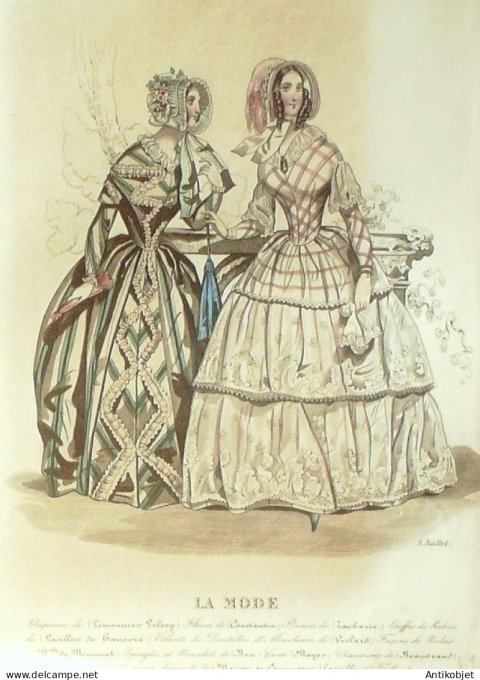 Gravure La mode 1843 # 14 (aquarelle old Fashion plate)