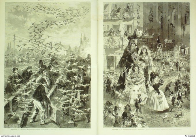 Le Monde illustré 1872 n°795 Belgique pigeons voyageurs Espagne Barcelone Del Coprus Marcoussis (91)