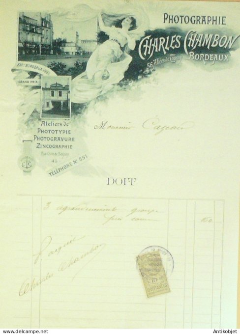 Facture Charles Chambon (photographie) 1896 Bordeaux (33)