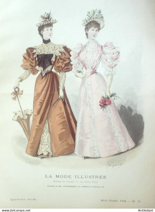 Gravure Mode illustree 1894 # 35 (Old Fashion plate) RARE