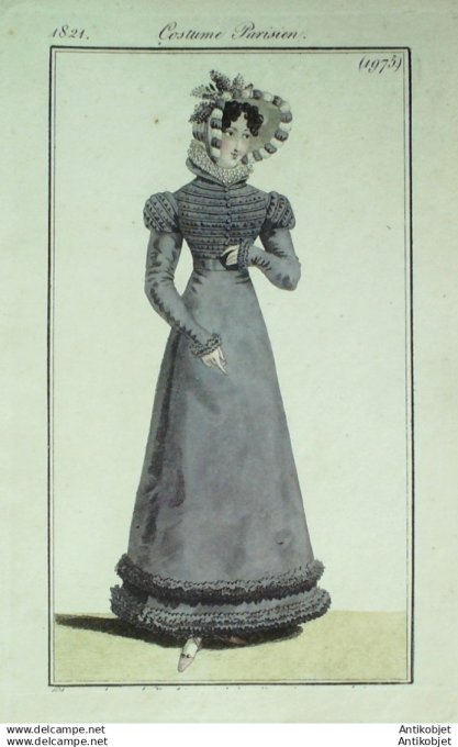 Gravure Mode Costume Parisien 1821 # 1975 (eau forte old Fashion plate