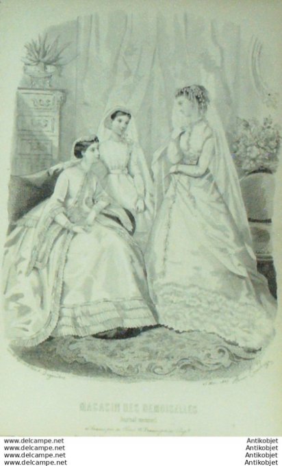 Gravure Mode Magasin Demoiselles 1867 #  3 (aquarellee Old Fashion plate)