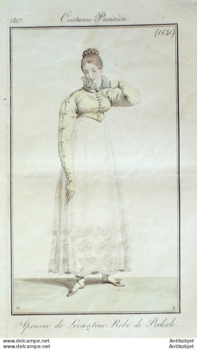 Gravure de mode Costume Parisien 1817 n°1641 Spencer de Lévantine