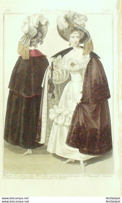 Costume Parisien 1830 # 2838 Robe satin garnie de marabouts