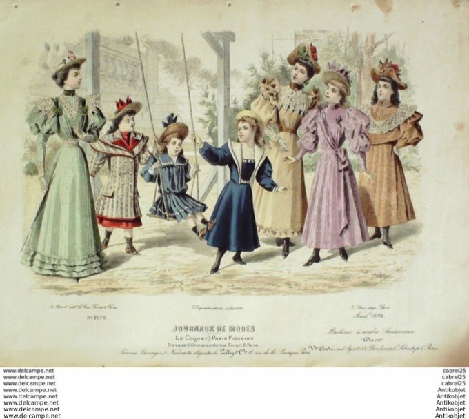 Gravure Mode Le Coquet 1894 # 14 (Old Fashion plate)