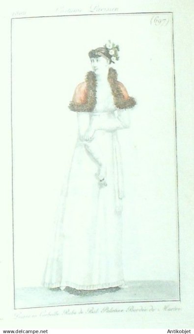 Costume Parisien 1806 # 697 (eau forte) Robe de bal Palatine