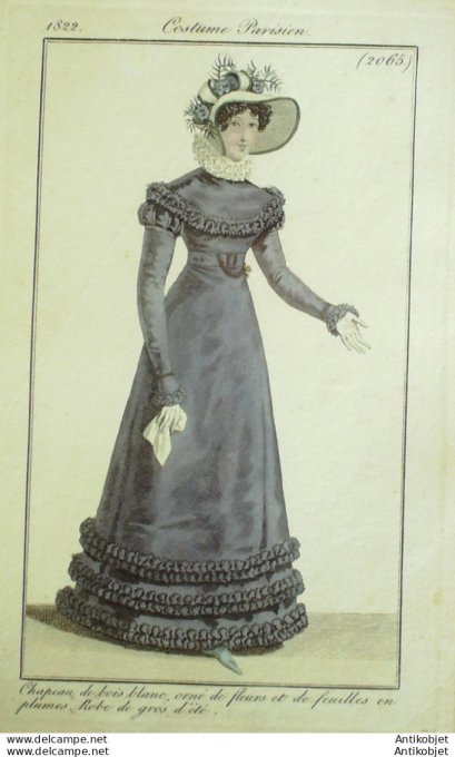 Gravure de mode Costume Parisien 1822 n°2065 Robe de gros d'été