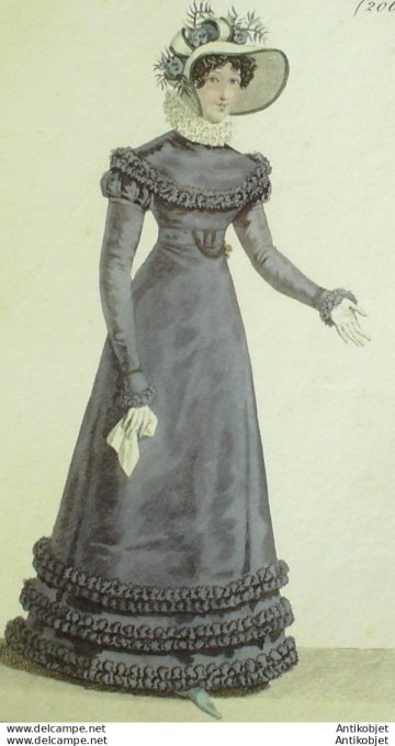 Gravure de mode Costume Parisien 1822 n°2065 Robe de gros d'été