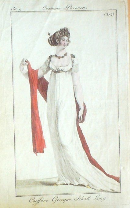 Gravure Mode Costume Parisien 1801 an   9 # 315 (eau forte old Fashion plate