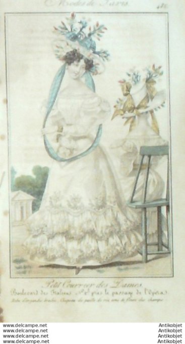 Gravure Mode Courrier des Dames 1825 #  485 (eau forte old Fashion plate)