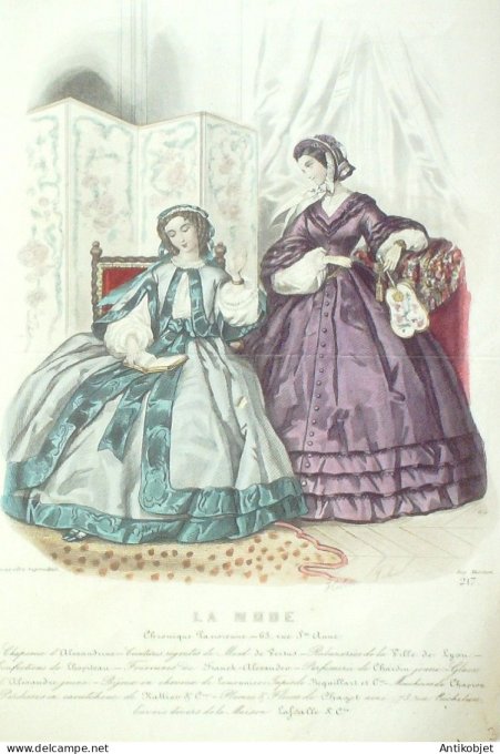 Gravure La mode 1859 #  3 (aquarelle old Fashion plate)