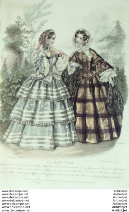 Gravure Mode Le Bon Ton 1853 20 # 12 (aquarelle old fashion plate)