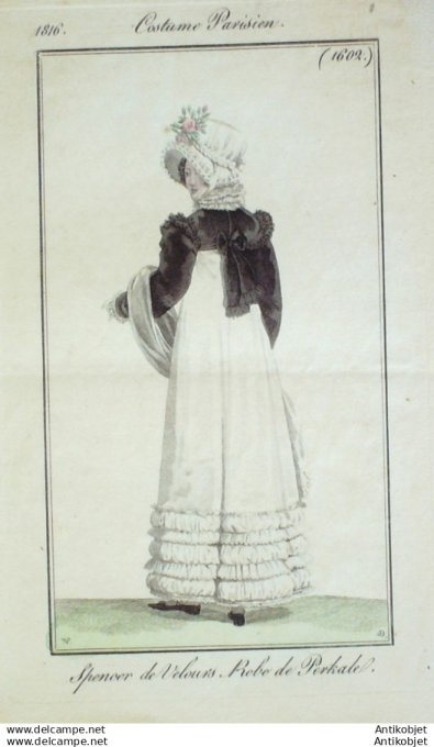 Gravure Mode Costume Parisien 1816 # 1602 (eau forte old Fashion plate