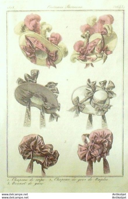 Gravure Mode Costume Parisien 1828 # 2643 (eau forte old Fashion plate