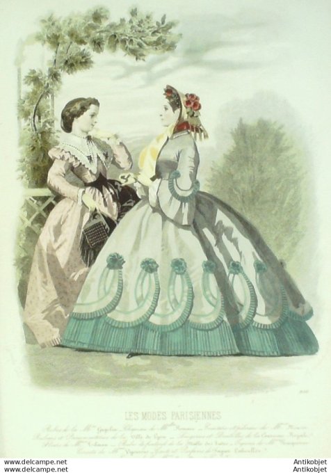Gravure Les Modes Parisiennes 1861 # 950 Robes Organdi Maison Gagelin