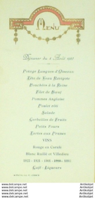 Menu illustre Roger Morin 1923