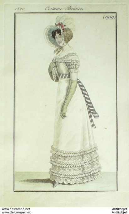 Costume Parisien 1820 # 1919 Robe perkale  garnie
