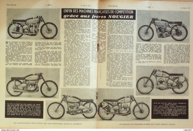 Moto Revue 1951 n° 1028 équilibrage Machines françaises frères Nougier Norton TT 500