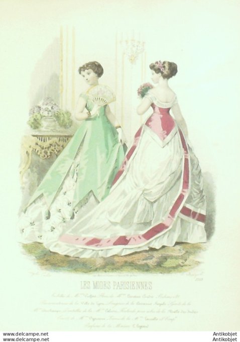Gravure Les Modes Parisiennes 1865 #1253 Robes de voile Maison Pieffort