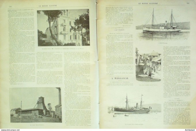 Le Monde illustré 1895 n°1977 Montceau (71) Chine Tchefou Yantal Roquebrune (06) Madagascar Farafatr