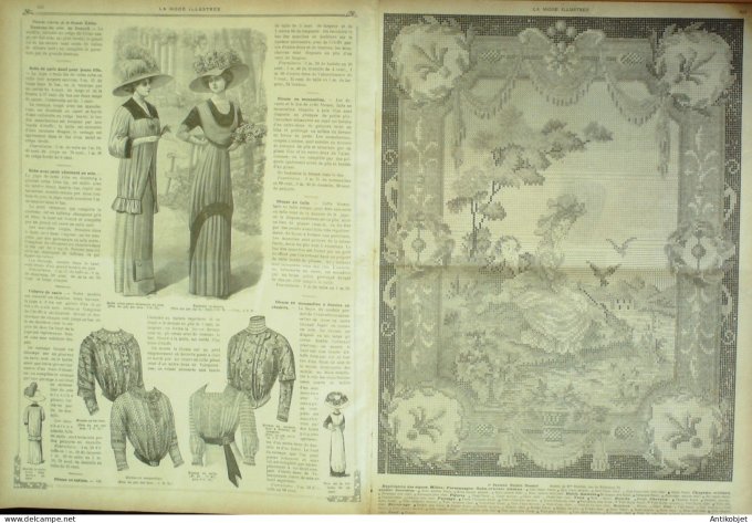 La Mode illustrée journal 1910 n° 29 Toilettes Costumes Passementerie