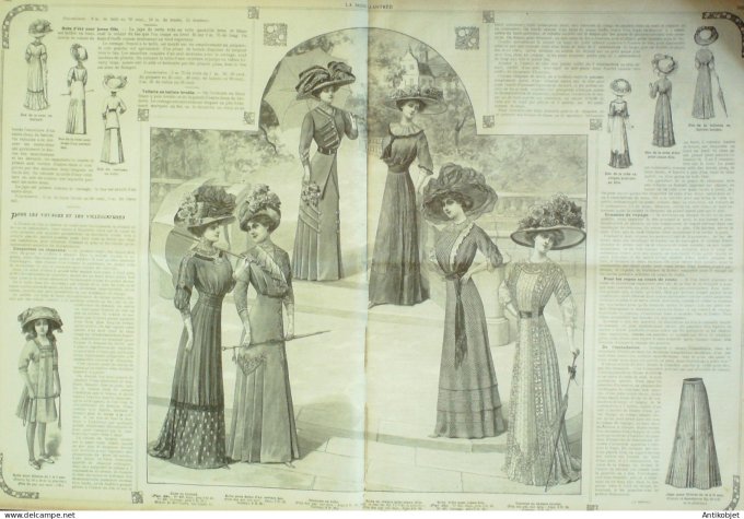 La Mode illustrée journal 1910 n° 22 Toilettes Costumes Passementerie