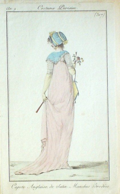 Gravure Mode Costume Parisien 1801 an   9 # 317 (eau forte old Fashion plate