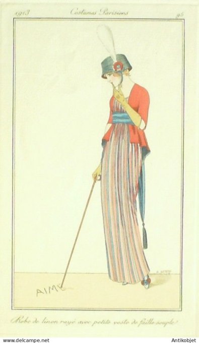 Gravure Mode Costume Parisien 1913 #  95 Betty B (eau forte)