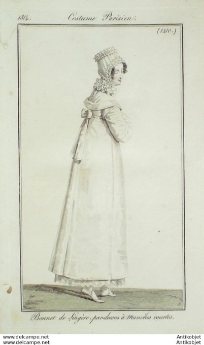 Gravure de mode Costume Parisien 1814 n°1410 Pardessus à manches courtes