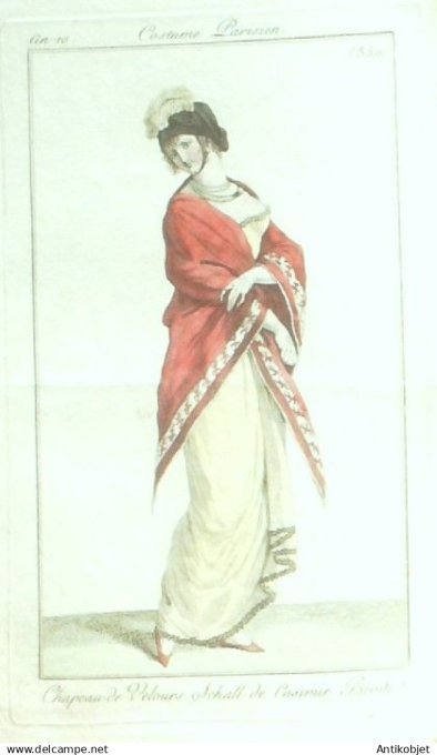 Costume Parisien 1801 an 10 # 350 (eau forte) Schall de Casimir brodé