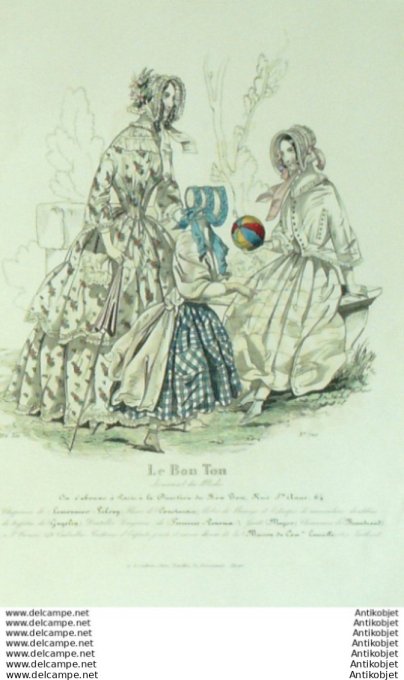 Gravure Mode Le Bon Ton 1843 # 702 (aquarelle old fashion plate)