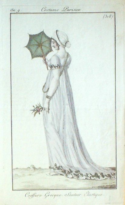 Gravure Mode Costume Parisien 1801 an   9 # 318 (eau forte old Fashion plate