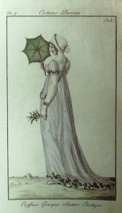 Gravure Mode Costume Parisien 1801 an   9 # 318 (eau forte old Fashion plate