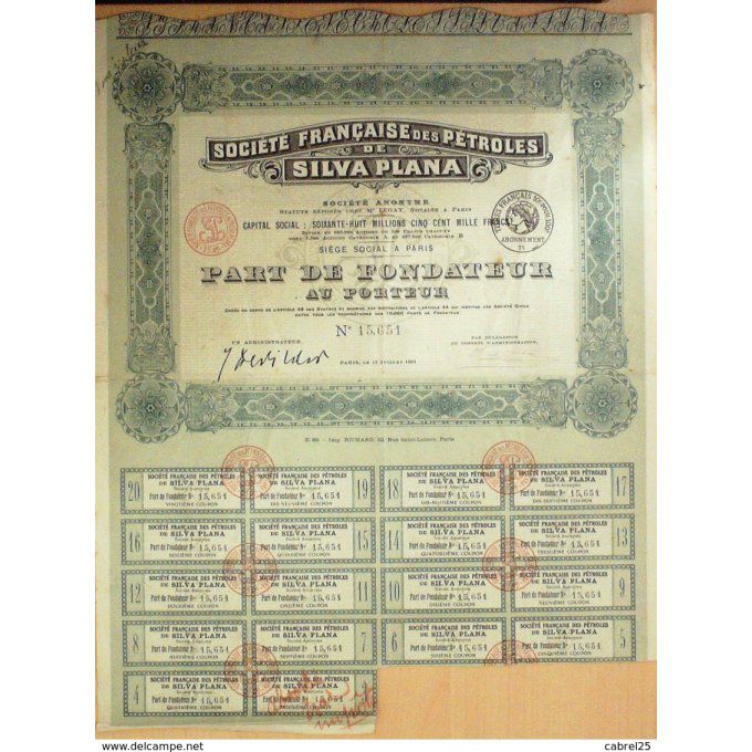 SOCIETE FRANCAISE des PETROLES SILVA PLANA-100 FR-1921