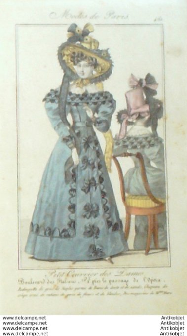 Gravure Mode Courrier des Dames 1825 #  461 (eau forte old Fashion plate)