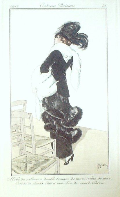 Drian Adrien Etienne Pochoir Mode Art Deco n°  31-1912 Journal des Dames