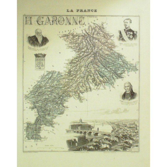 Carte Haute Garonne (31) Toulouse Graveur Lecoq Waltner Barbier 1868