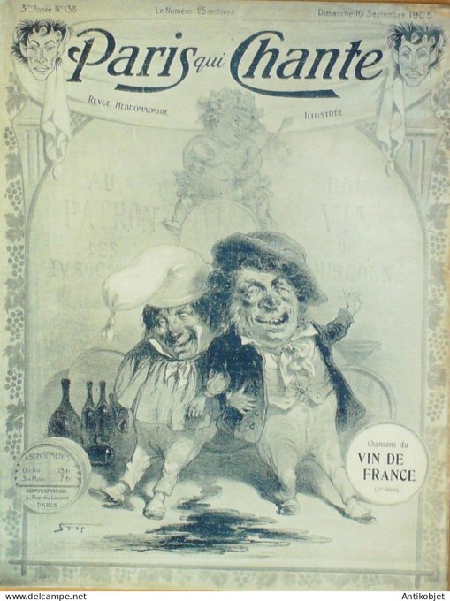 Paris qui chante 1905 n°138 Chansons sur les Vins de France numéro Spécial