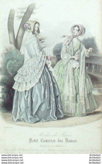 Gravure Mode Courrier des Dames 1847 # 2276 (eau forte old Fashion plate)
