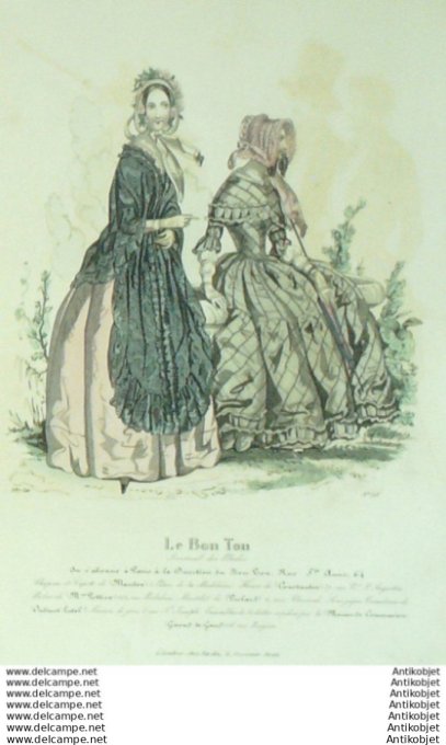 Gravure Mode Le Bon Ton 1843 # 703 (aquarelle old fashion plate)